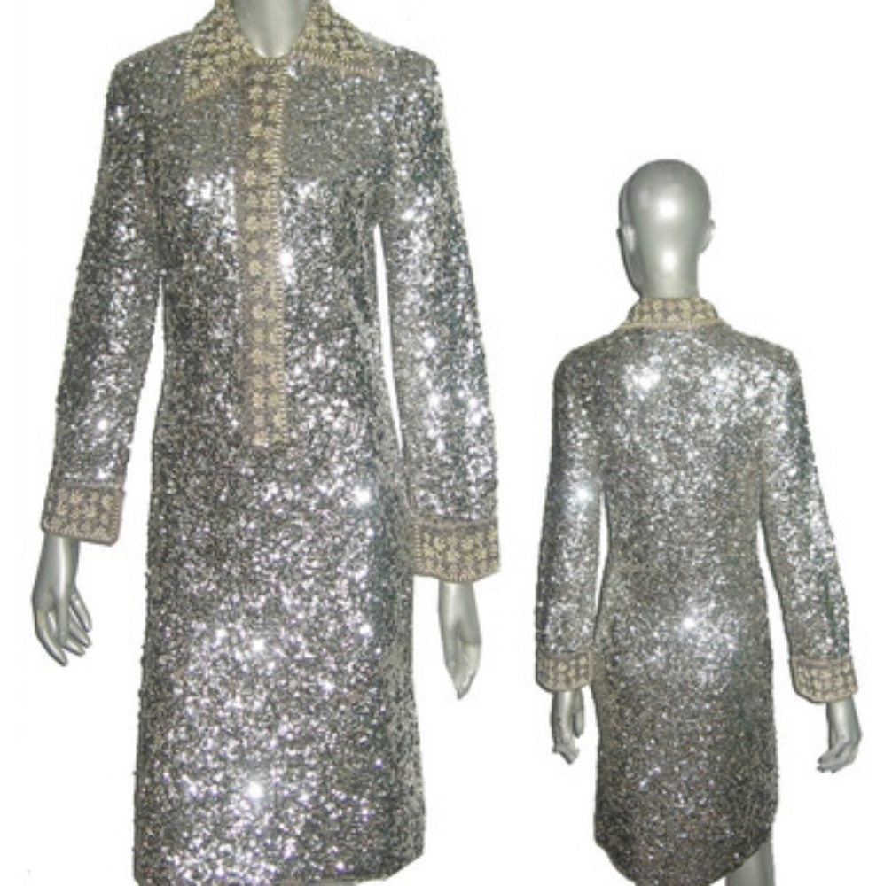 Vintage Sigal Park Silver Pearl Sequins Beads Dres